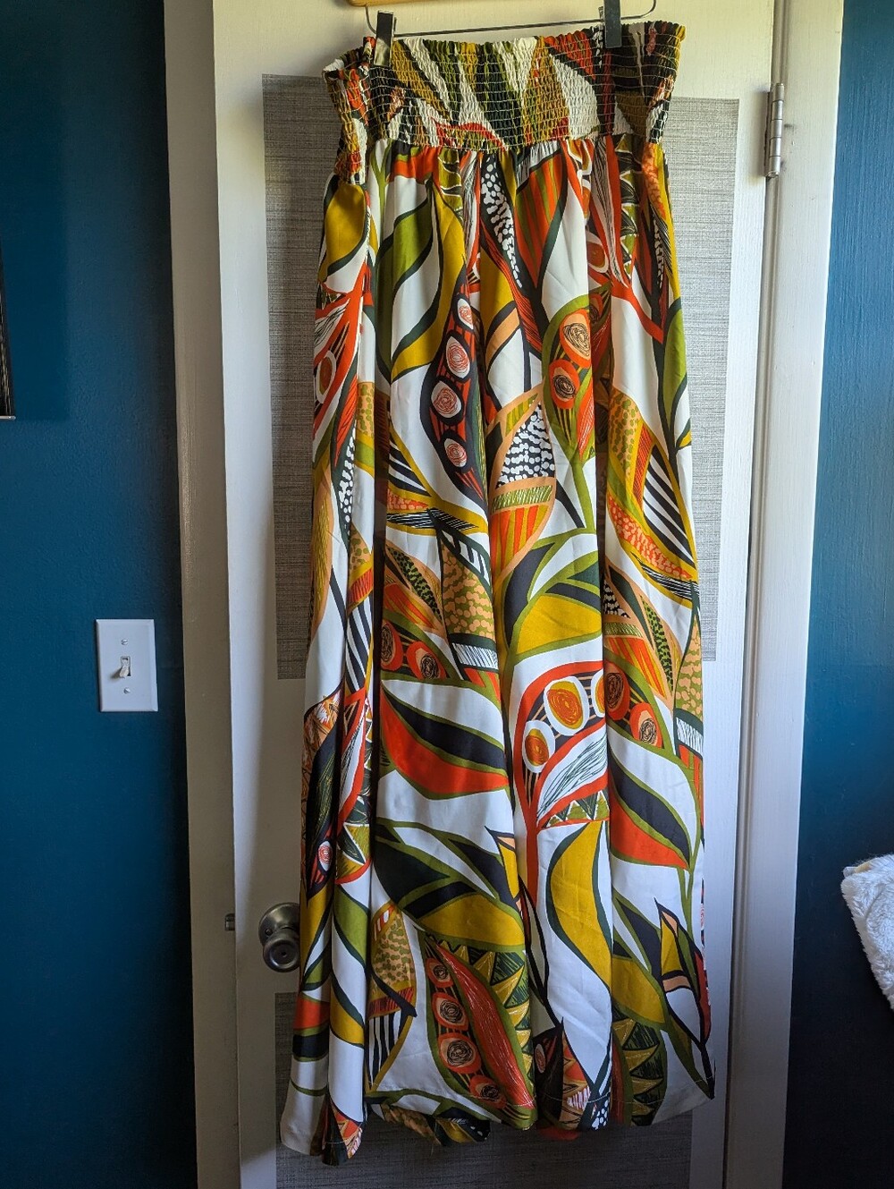 Smocked Pants in Green, Orange and White